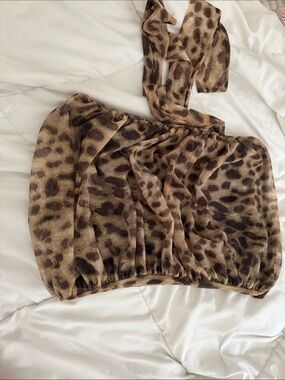 Zara Brown and Tan Leopard Print Strapless Top with scarf attached
